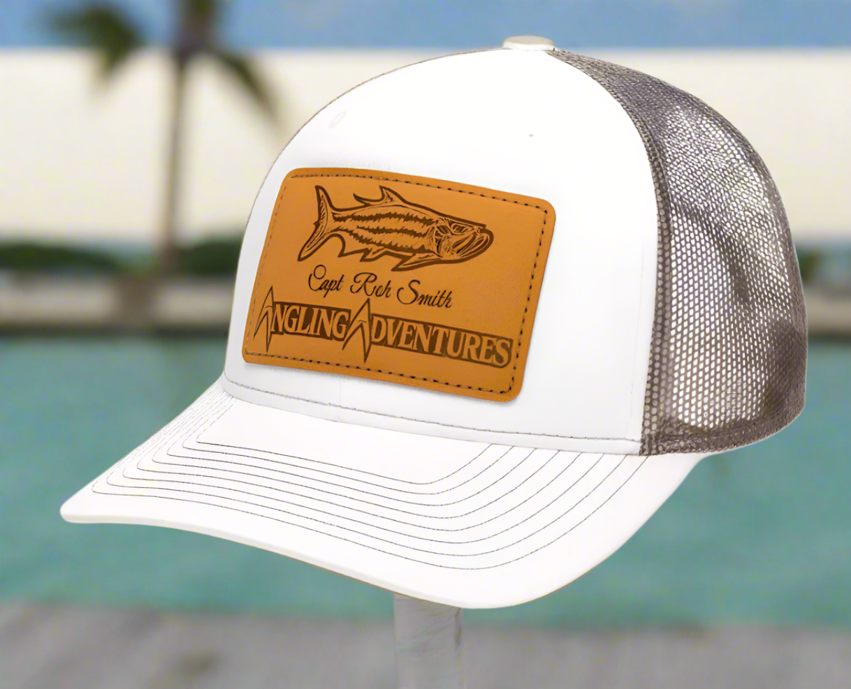White Leather Patch Hat w/Camo Back