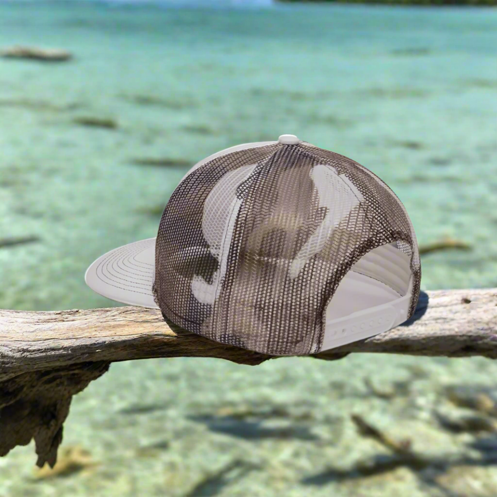 White Leather Patch Hat w/Camo Back